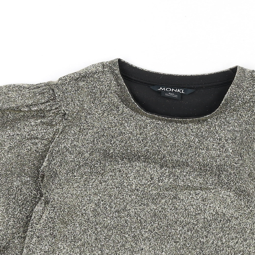 Monki Womens Gold Polyester Cropped T-Shirt Size 2XS Round Neck
