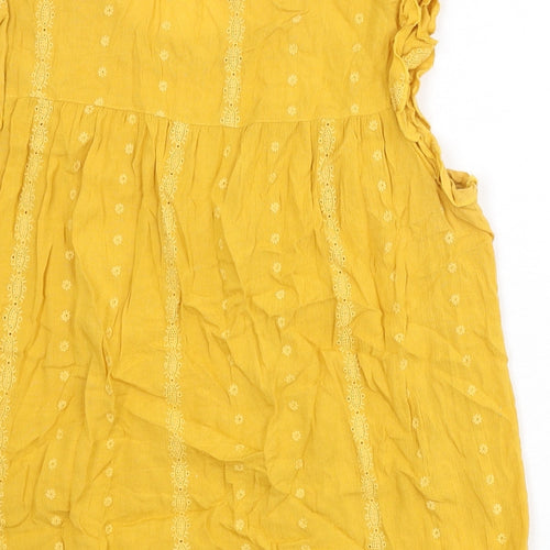 M&Co Womens Yellow Cotton Basic Blouse Size 14 Round Neck - Floral Embroidery