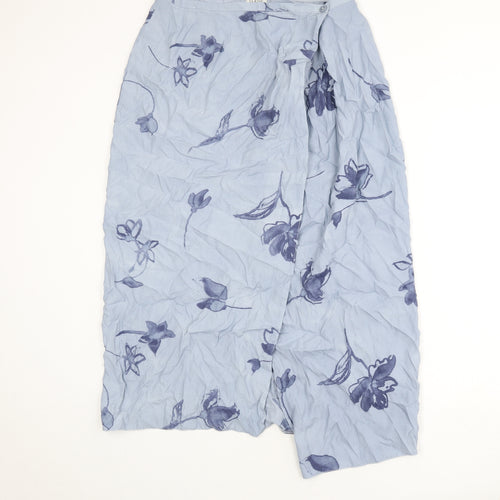 Classic Womens Blue Floral Viscose A-Line Skirt Size 18 Button
