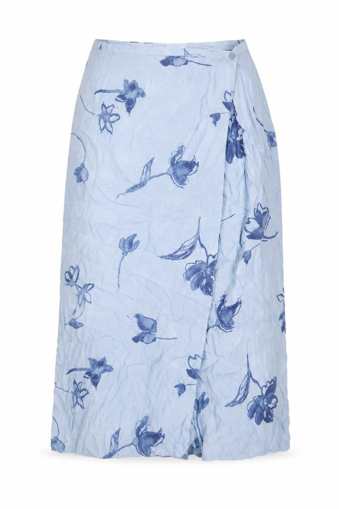Classic Womens Blue Floral Viscose A-Line Skirt Size 18 Button