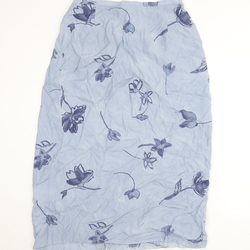 Classic Womens Blue Floral Viscose A-Line Skirt Size 18 Button