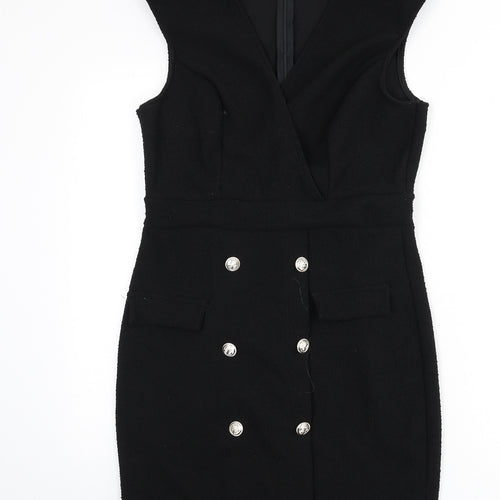 Boohoo Womens Black Polyester Pencil Dress Size 14 V-Neck Zip