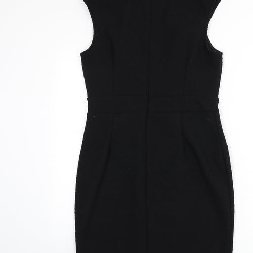 Boohoo Womens Black Polyester Pencil Dress Size 14 V-Neck Zip
