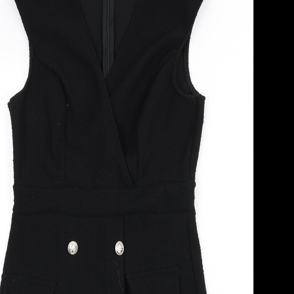 Boohoo Womens Black Polyester Pencil Dress Size 14 V-Neck Zip