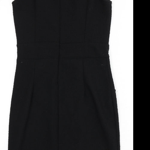 Boohoo Womens Black Polyester Pencil Dress Size 14 V-Neck Zip