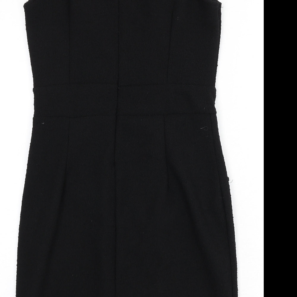 Boohoo Womens Black Polyester Pencil Dress Size 14 V-Neck Zip