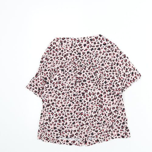 Oliver Bonas Womens Pink Animal Print Viscose Basic Button-Up Size 8 V-Neck - Leopard Print