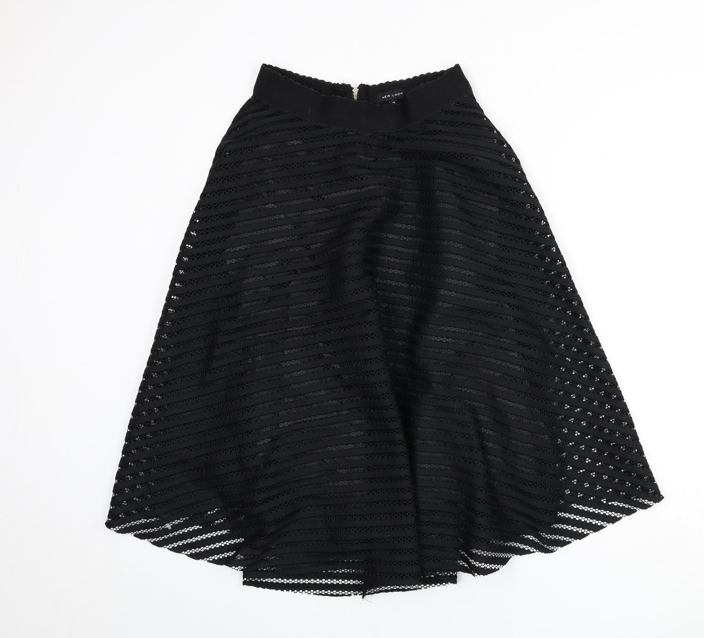 New Look Womens Black Polyester Flare Skirt Size 10 Zip