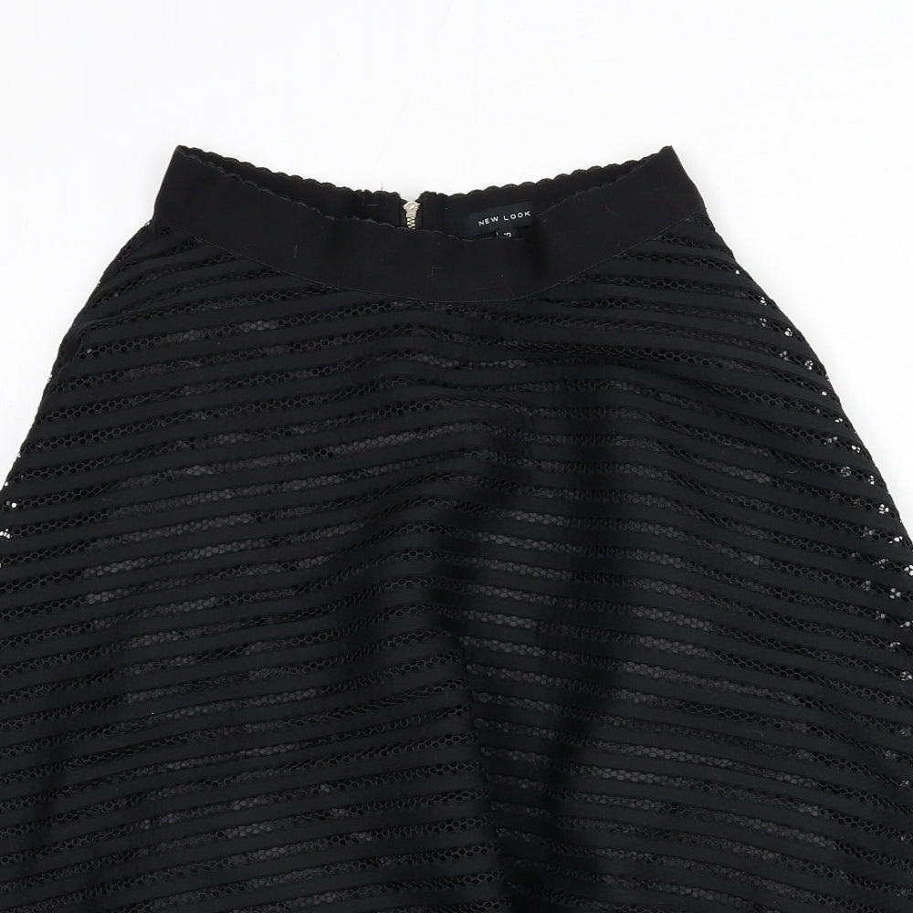 New Look Womens Black Polyester Flare Skirt Size 10 Zip