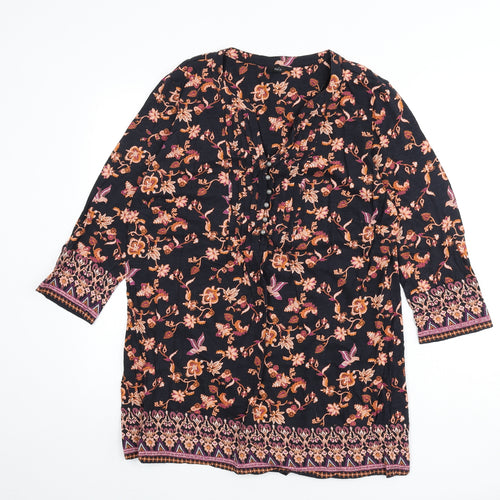 M&Co Womens Multicoloured Geometric Cotton Tunic T-Shirt Size 16 V-Neck