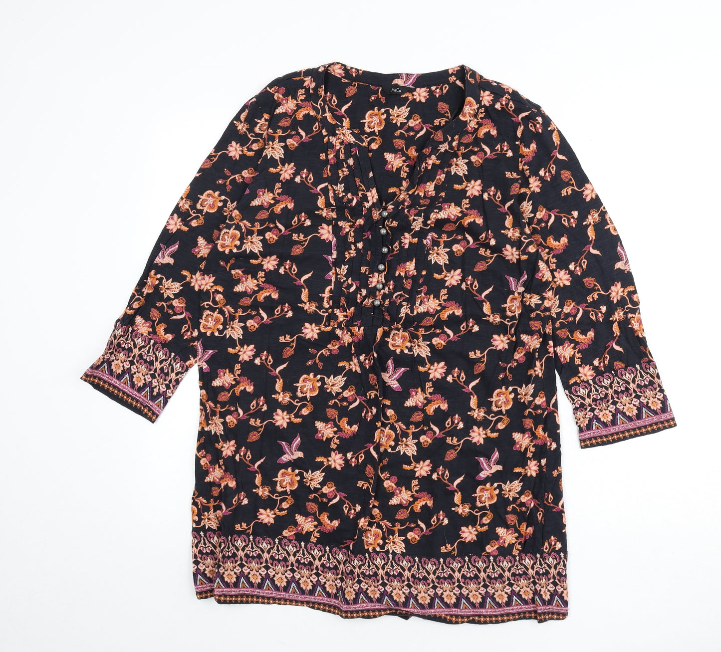 M&Co Womens Multicoloured Geometric Cotton Tunic T-Shirt Size 16 V-Neck
