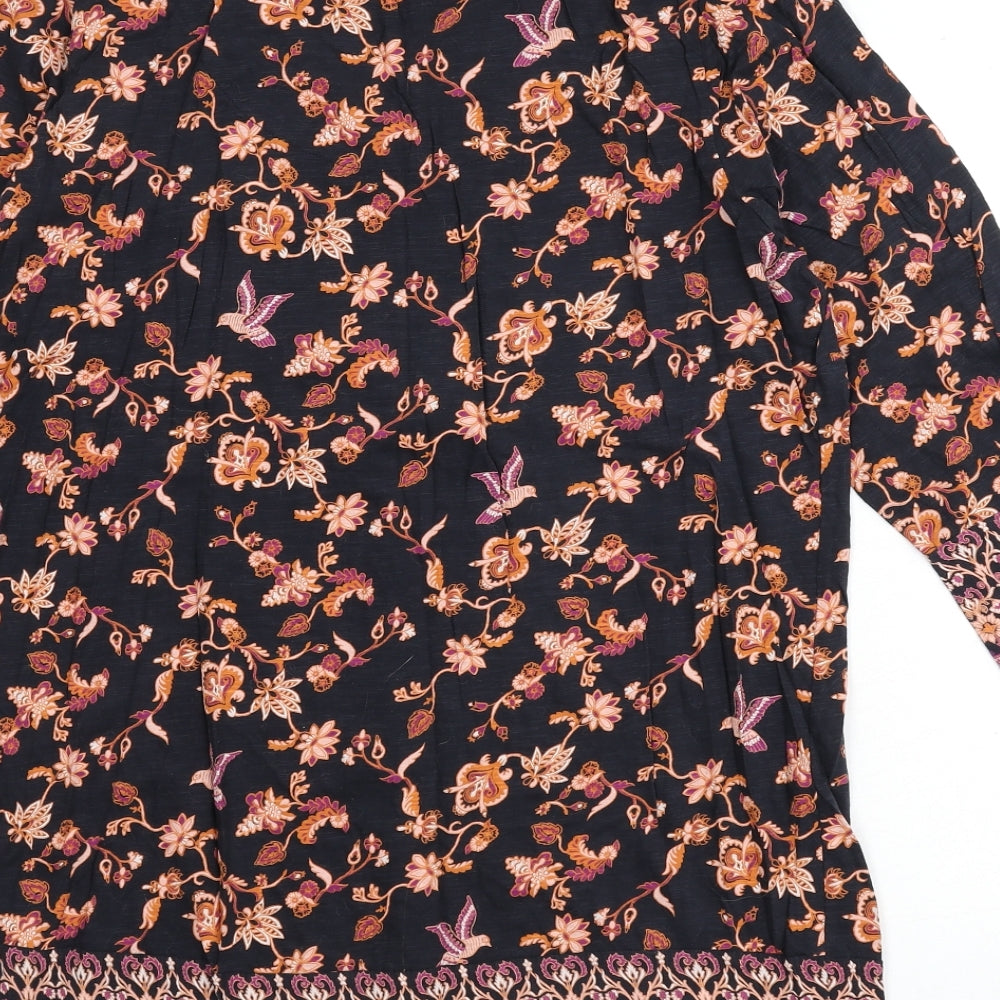 M&Co Womens Multicoloured Geometric Cotton Tunic T-Shirt Size 16 V-Neck