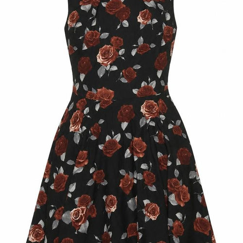 Mela London Womens Black Floral Viscose Fit & Flare Size 8 Round Neck Zip