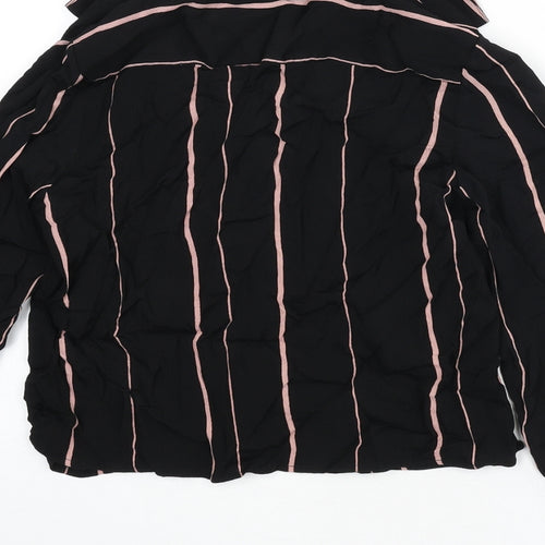 New Look Womens Black Striped Viscose Cropped Button-Up Size 6 Collared