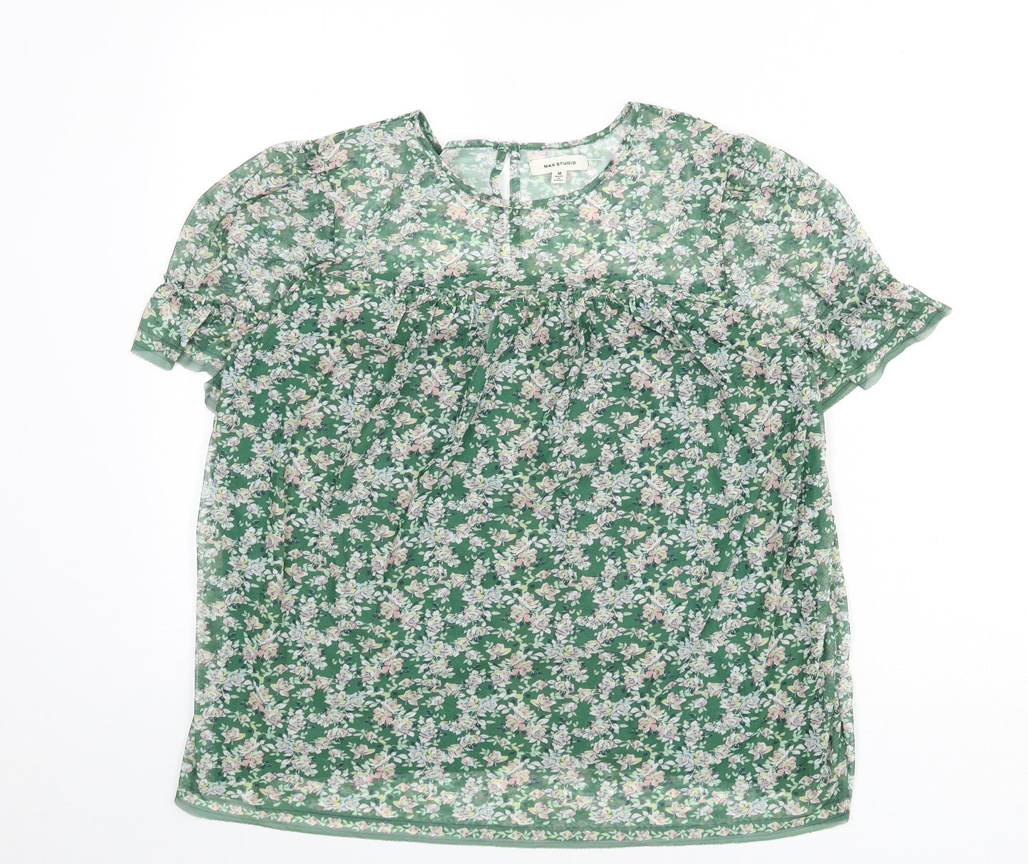 Max Studio Womens Multicoloured Floral Polyester Basic Blouse Size M Round Neck