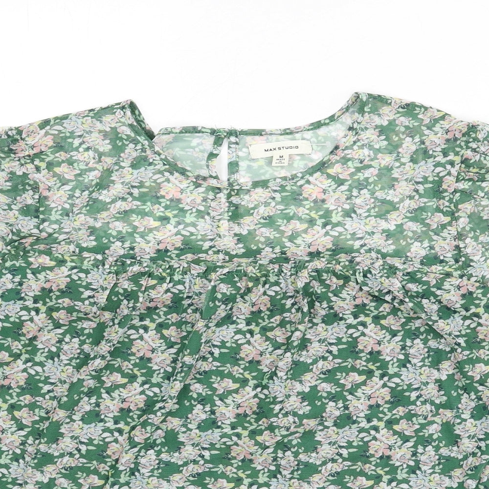 Max Studio Womens Multicoloured Floral Polyester Basic Blouse Size M Round Neck