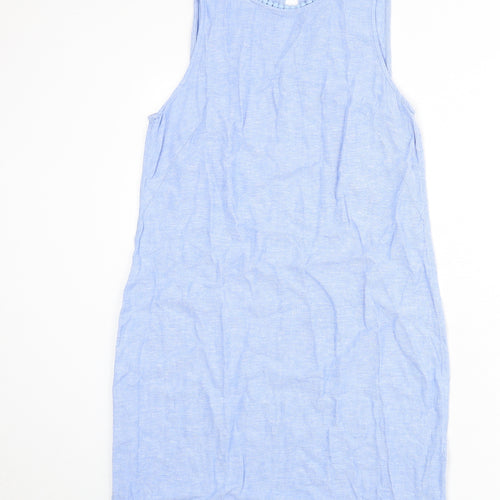 Marks and Spencer Womens Blue Linen Sheath Size 12 Round Neck Button