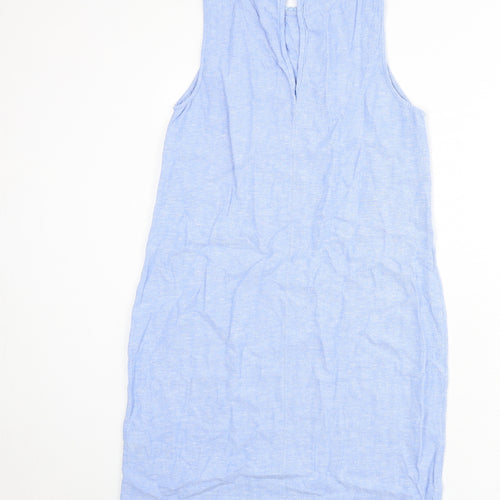 Marks and Spencer Womens Blue Linen Sheath Size 12 Round Neck Button