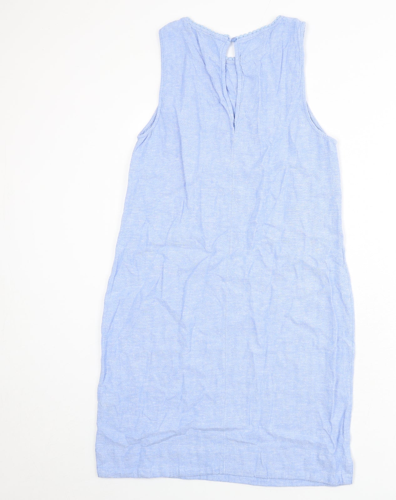 Marks and Spencer Womens Blue Linen Sheath Size 12 Round Neck Button