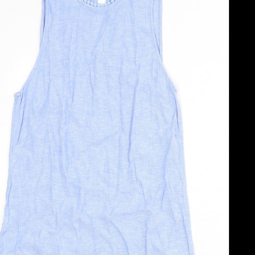 Marks and Spencer Womens Blue Linen Sheath Size 12 Round Neck Button