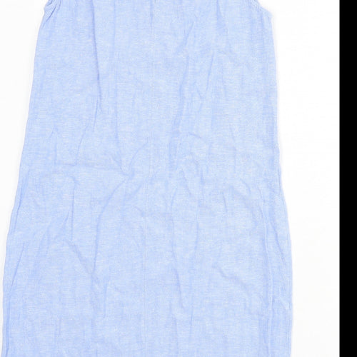 Marks and Spencer Womens Blue Linen Sheath Size 12 Round Neck Button