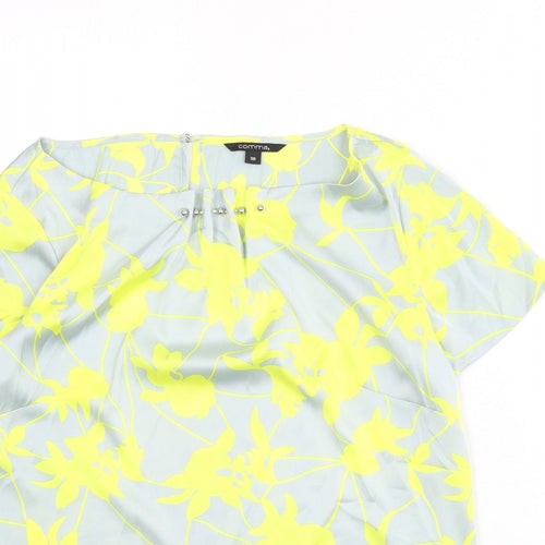 Comma Womens Grey Floral Polyester Basic Blouse Size 10 Round Neck