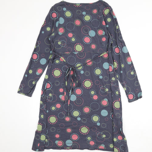 Mistral Womens Blue Geometric 100% Cotton A-Line Size 14 V-Neck Button - Tie Detail