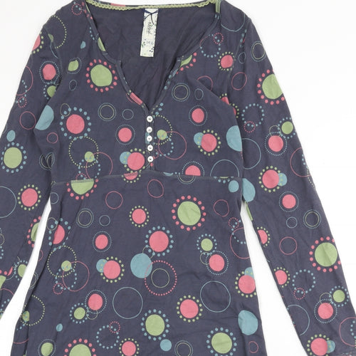 Mistral Womens Blue Geometric 100% Cotton A-Line Size 14 V-Neck Button - Tie Detail