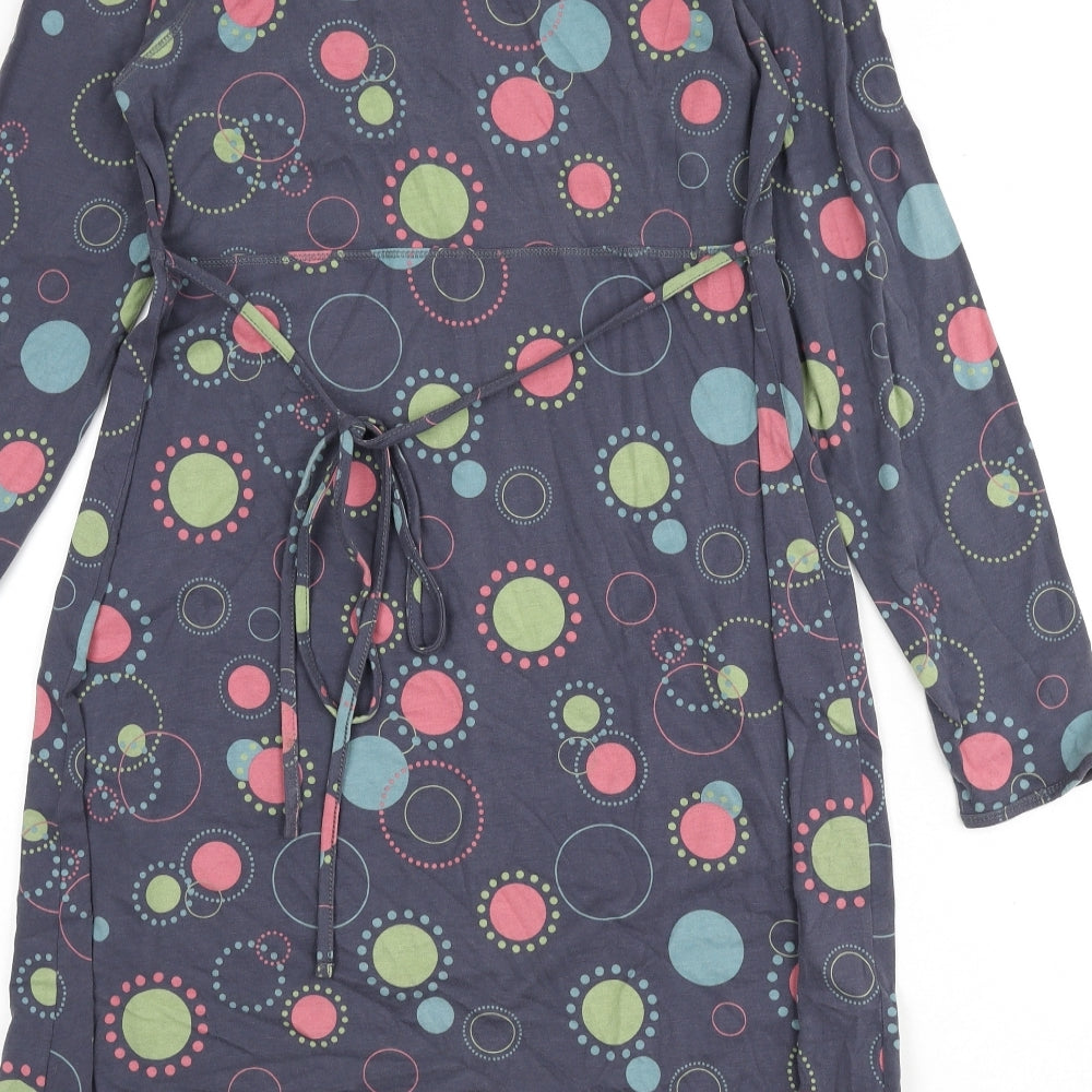 Mistral Womens Blue Geometric 100% Cotton A-Line Size 14 V-Neck Button - Tie Detail