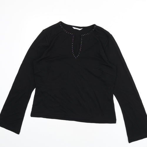 J.Taylor Womens Black Polyester Basic T-Shirt Size 14 V-Neck - Beaded Detail