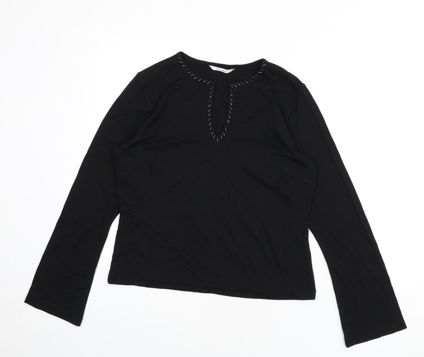 J.Taylor Womens Black Polyester Basic T-Shirt Size 14 V-Neck - Beaded Detail
