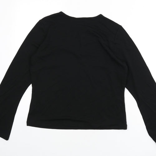 J.Taylor Womens Black Polyester Basic T-Shirt Size 14 V-Neck - Beaded Detail