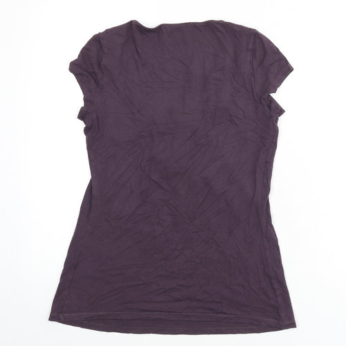 Marks and Spencer Womens Purple Viscose Basic T-Shirt Size 8 Square Neck - Floral Detail