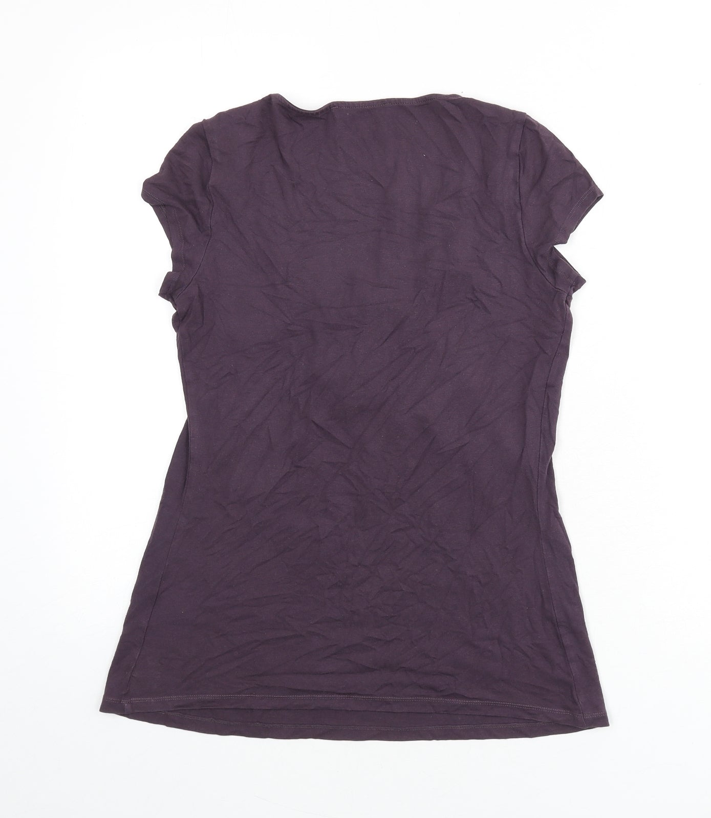 Marks and Spencer Womens Purple Viscose Basic T-Shirt Size 8 Square Neck - Floral Detail
