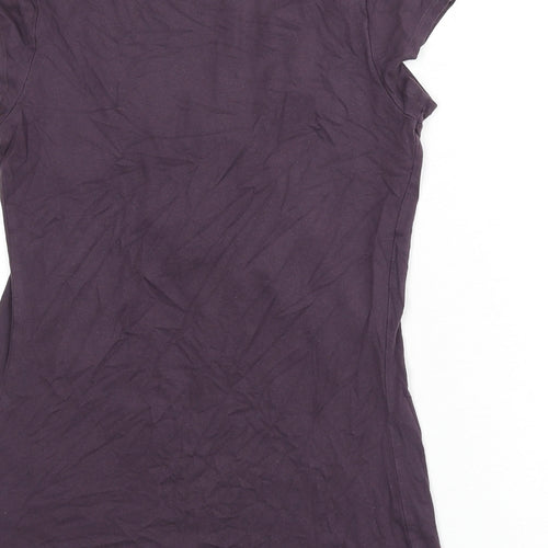 Marks and Spencer Womens Purple Viscose Basic T-Shirt Size 8 Square Neck - Floral Detail