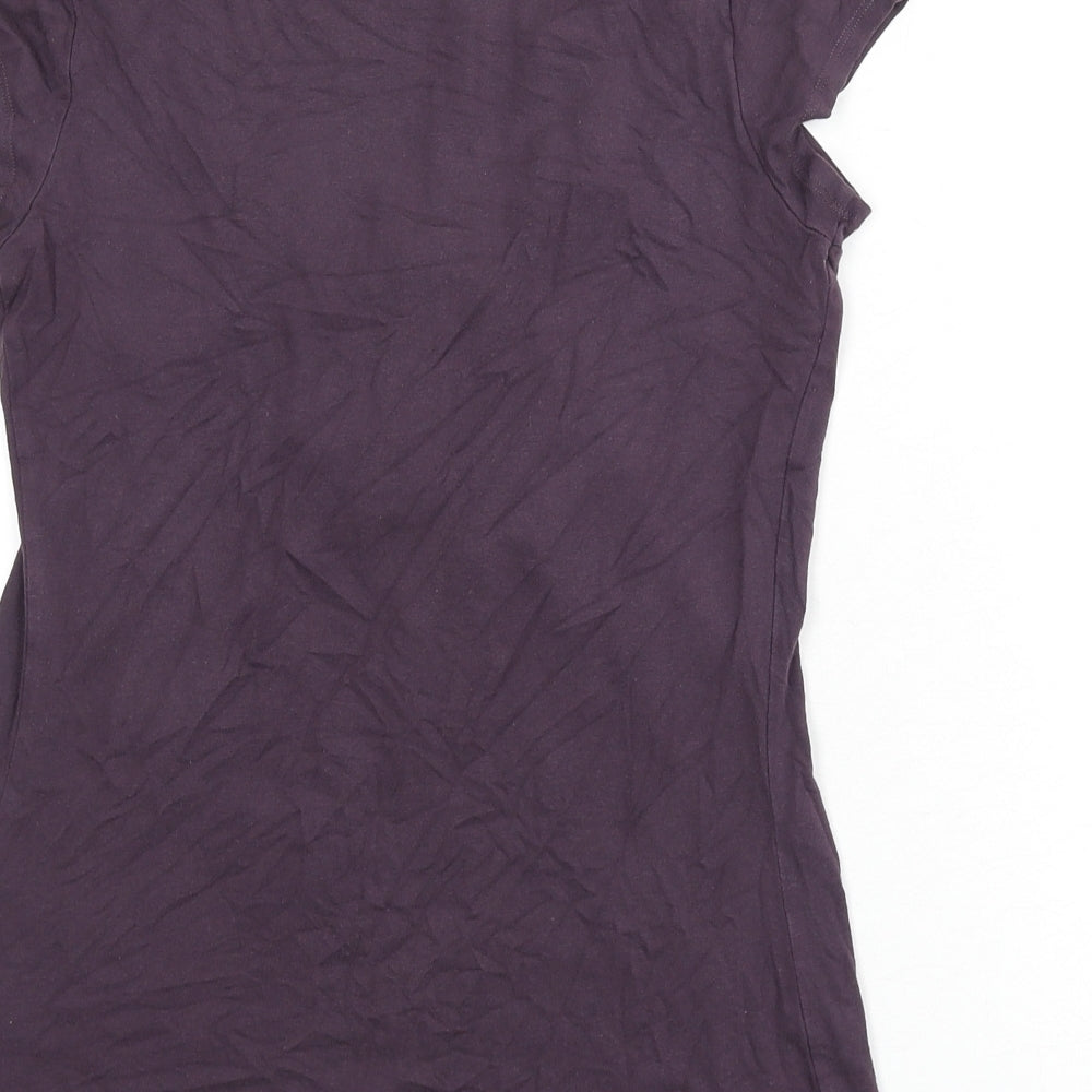 Marks and Spencer Womens Purple Viscose Basic T-Shirt Size 8 Square Neck - Floral Detail
