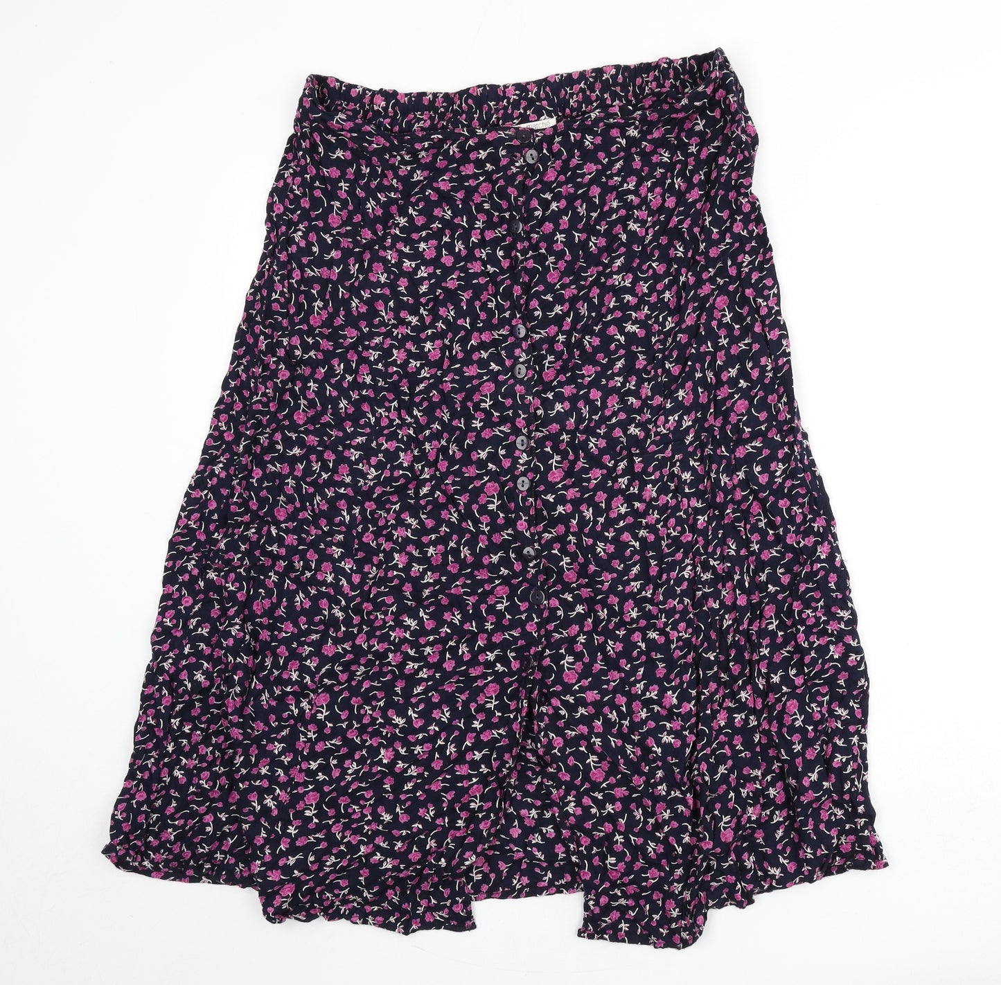 Bonmarché Womens Blue Floral Polyester Flare Skirt Size XL Button