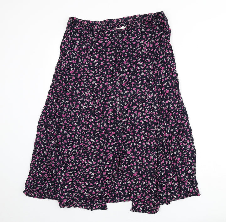 Bonmarché Womens Blue Floral Polyester Flare Skirt Size XL Button