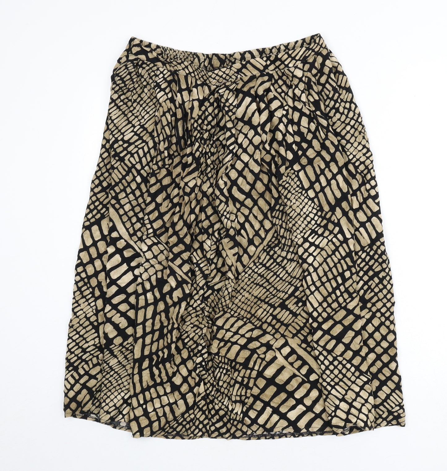 BHS Womens Beige Geometric Viscose Flare Skirt Size 16