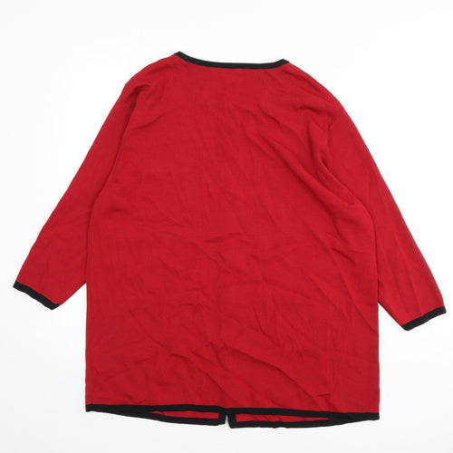 After Dark Womens Red V-Neck Viscose Cardigan Jumper Size 2XL - Floral Detail, Beaded
