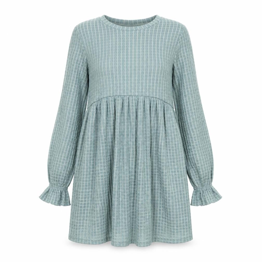 Front view of Topshop women’s blue geometric polyester a-line, size UK 10, round neck pullover