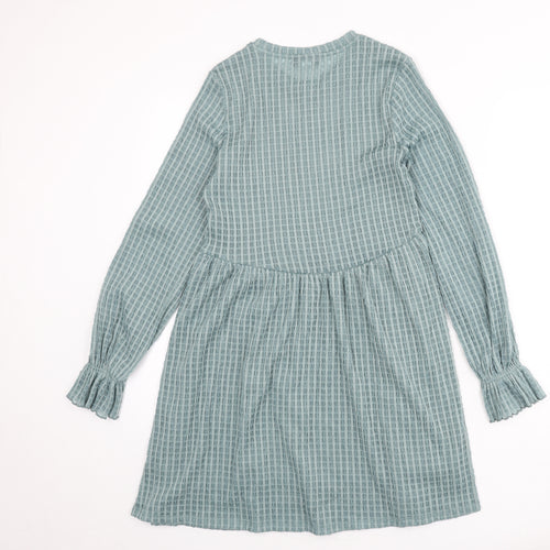 Topshop Womens Blue Geometric Polyester A-Line Size 10 Round Neck Pullover