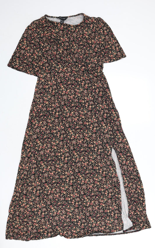 New Look Womens Multicoloured Floral Viscose A-Line Size 10 Round Neck Pullover - Slit