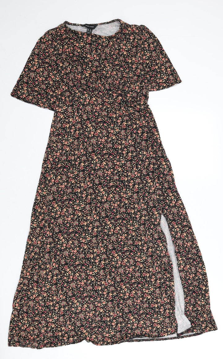 New Look Womens Multicoloured Floral Viscose A-Line Size 10 Round Neck Pullover - Slit