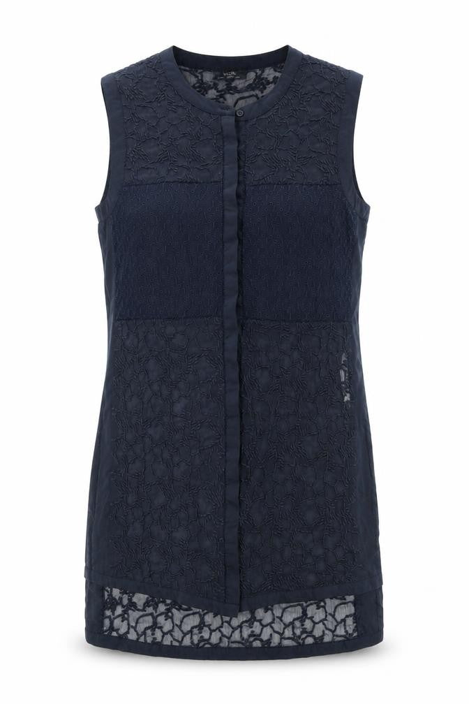 Wallis Womens Blue Geometric Polyester Tunic Blouse Size 10 Round Neck - Embroidered Detail