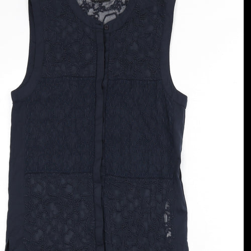Wallis Womens Blue Geometric Polyester Tunic Blouse Size 10 Round Neck - Embroidered Detail