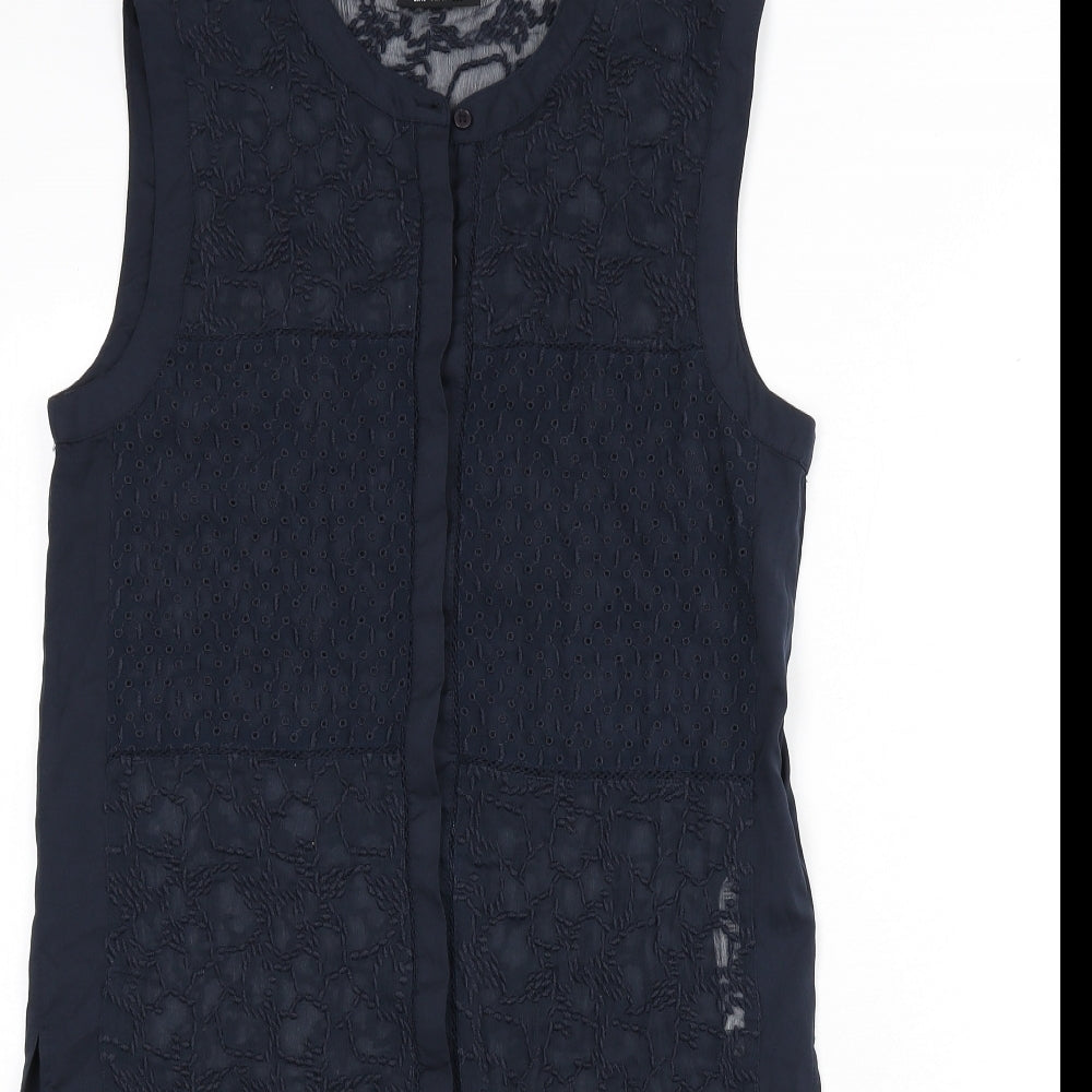 Wallis Womens Blue Geometric Polyester Tunic Blouse Size 10 Round Neck - Embroidered Detail