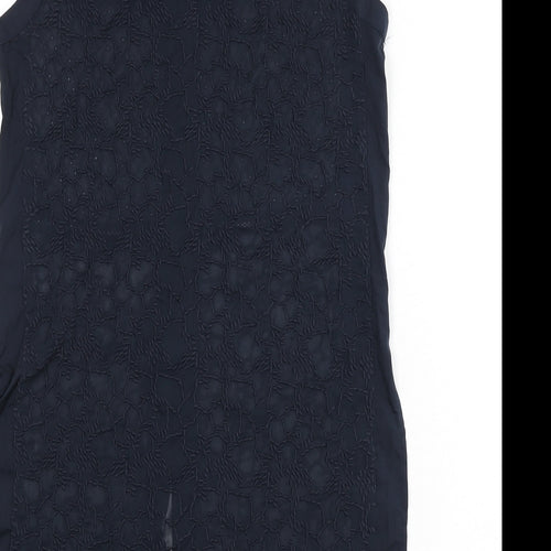 Wallis Womens Blue Geometric Polyester Tunic Blouse Size 10 Round Neck - Embroidered Detail