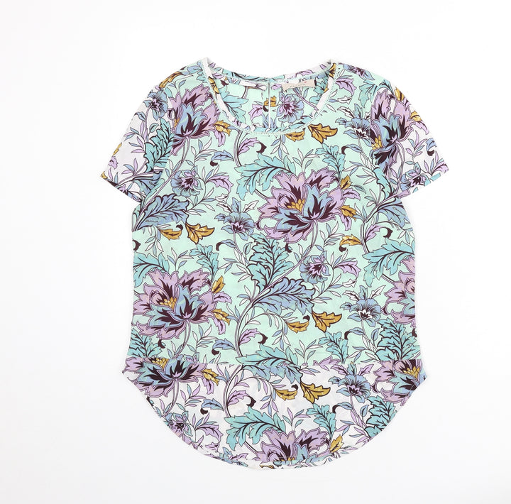 Marks and Spencer Womens Multicoloured Floral Polyester Basic Blouse Size 10 Round Neck