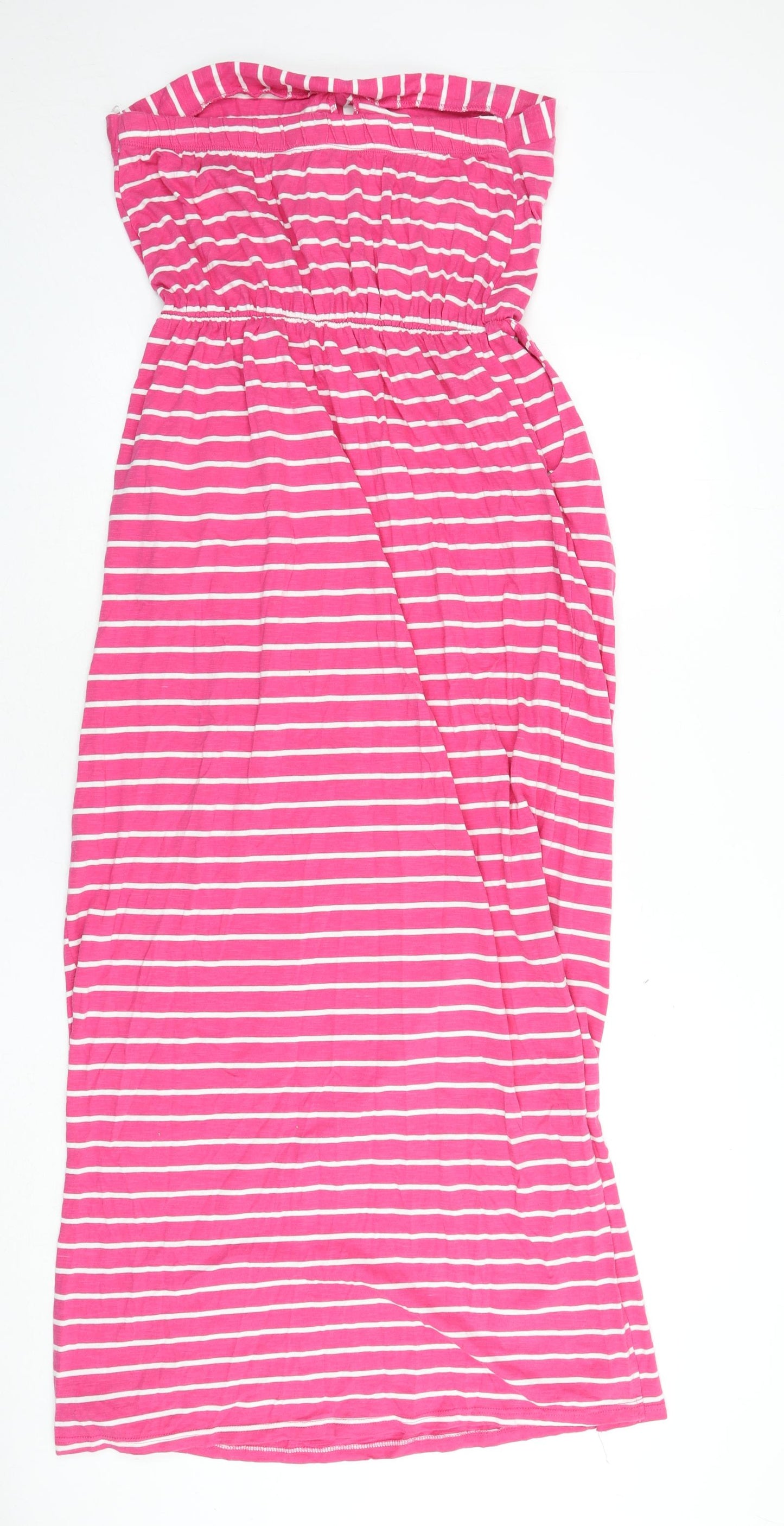 NEXT Womens Pink Striped 100% Cotton Maxi Size 16 Off the Shoulder Pullover